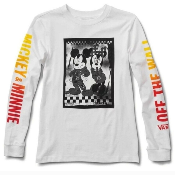 Vans‎ X Disney Punk White Mickey and Minnie Long Sleeve Boyfriend T-shirt - Picture 5 of 7
